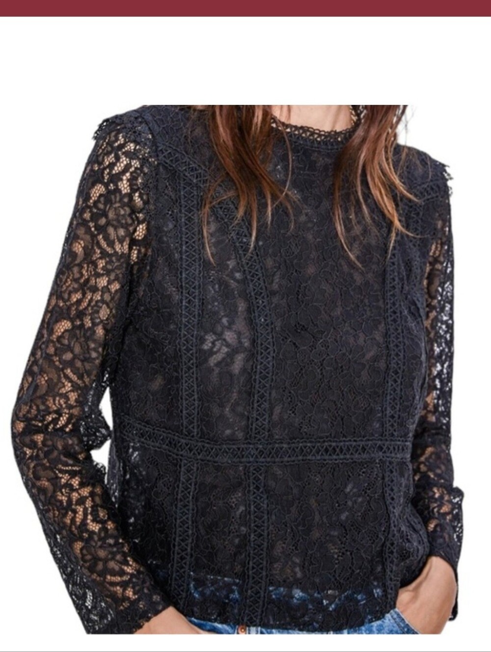 Zara Long Sleeves Lace Black Blouse . Size SMALL